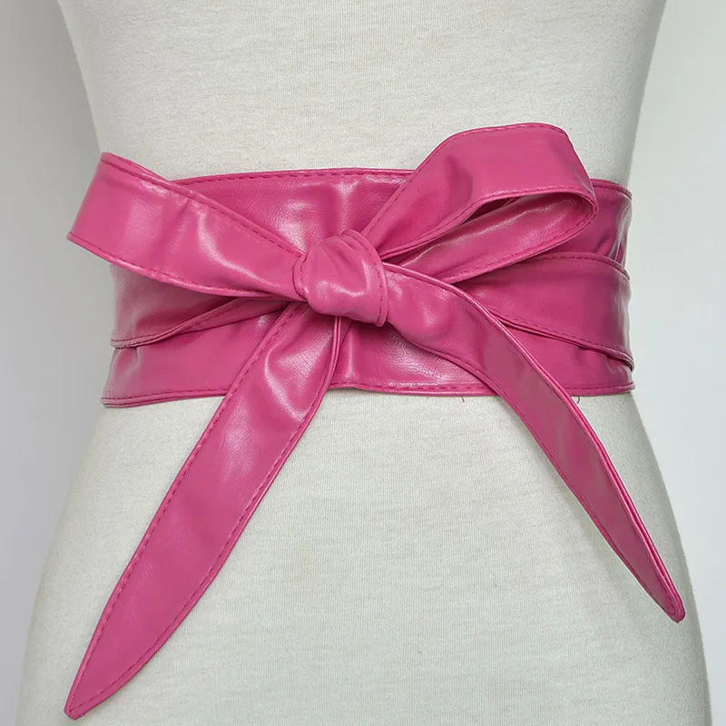 rose red belt Autumn Winter Solid Multicolor Wide Waist Belts Women's Fashion Accessories Wild Decorative Ribbons Bow Tie Leather Belts AN1161 - Цвет: rose red belt