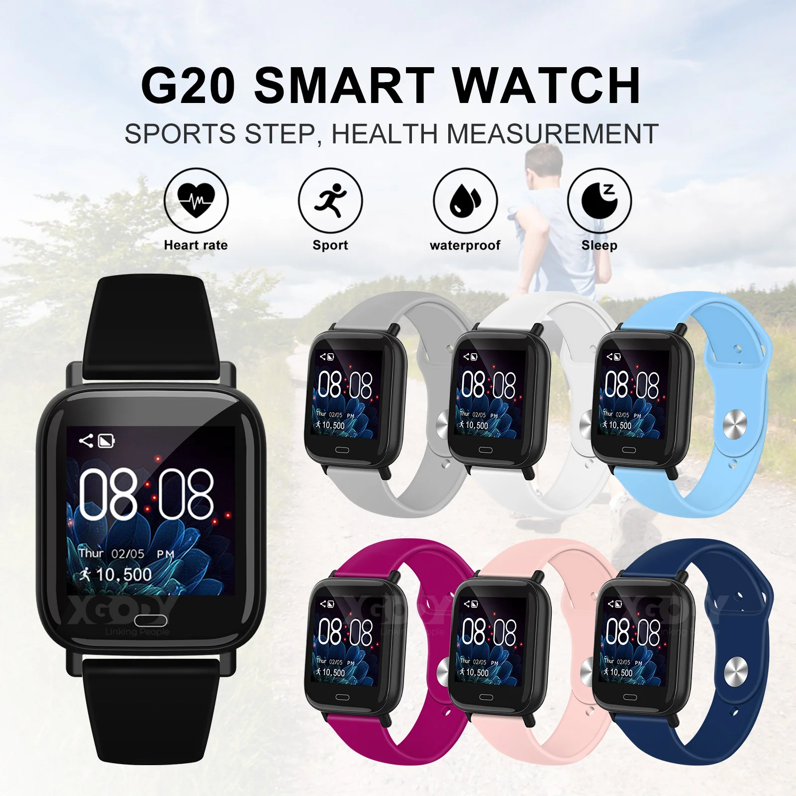 Xgody G20 Smart Wristband Sports Fitness Bracelet Blood Pressure Measurement Watches Pedometer Smartband Watch | Электроника