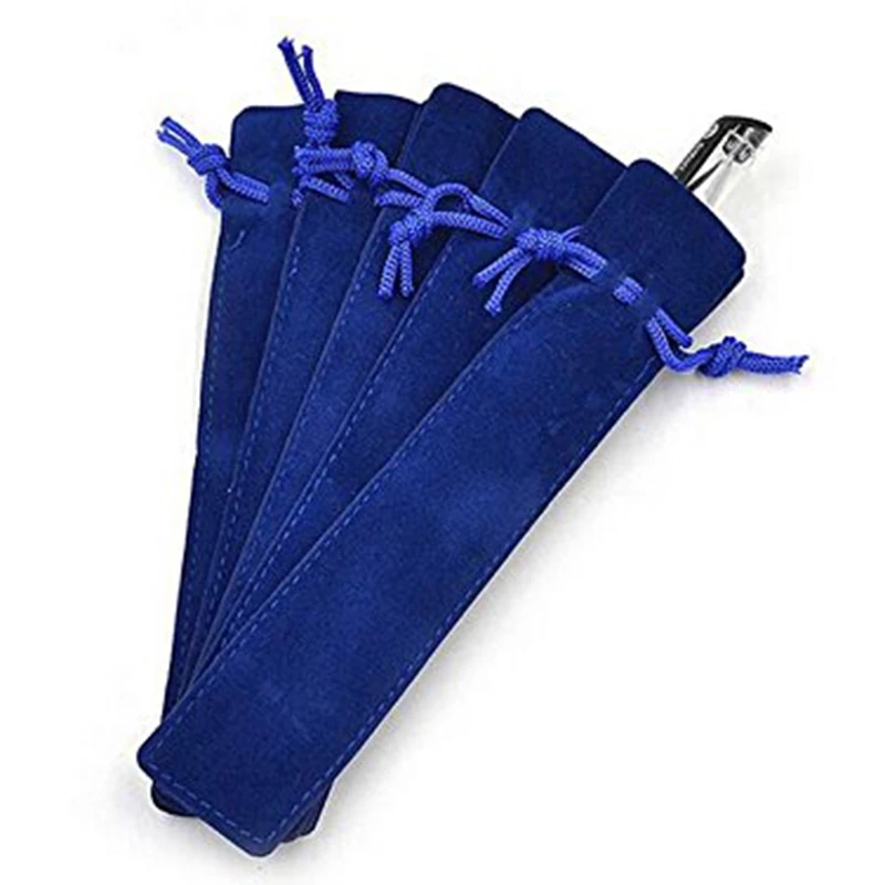 50 Pcs Blue Velvet Pen Pouch Sleeve Holder Single Pen Bag Case Pencil Bag