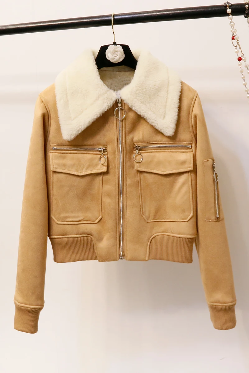 Двустороннее меховое пальто 2018 осень зима новый стиль короткая Высокая талия