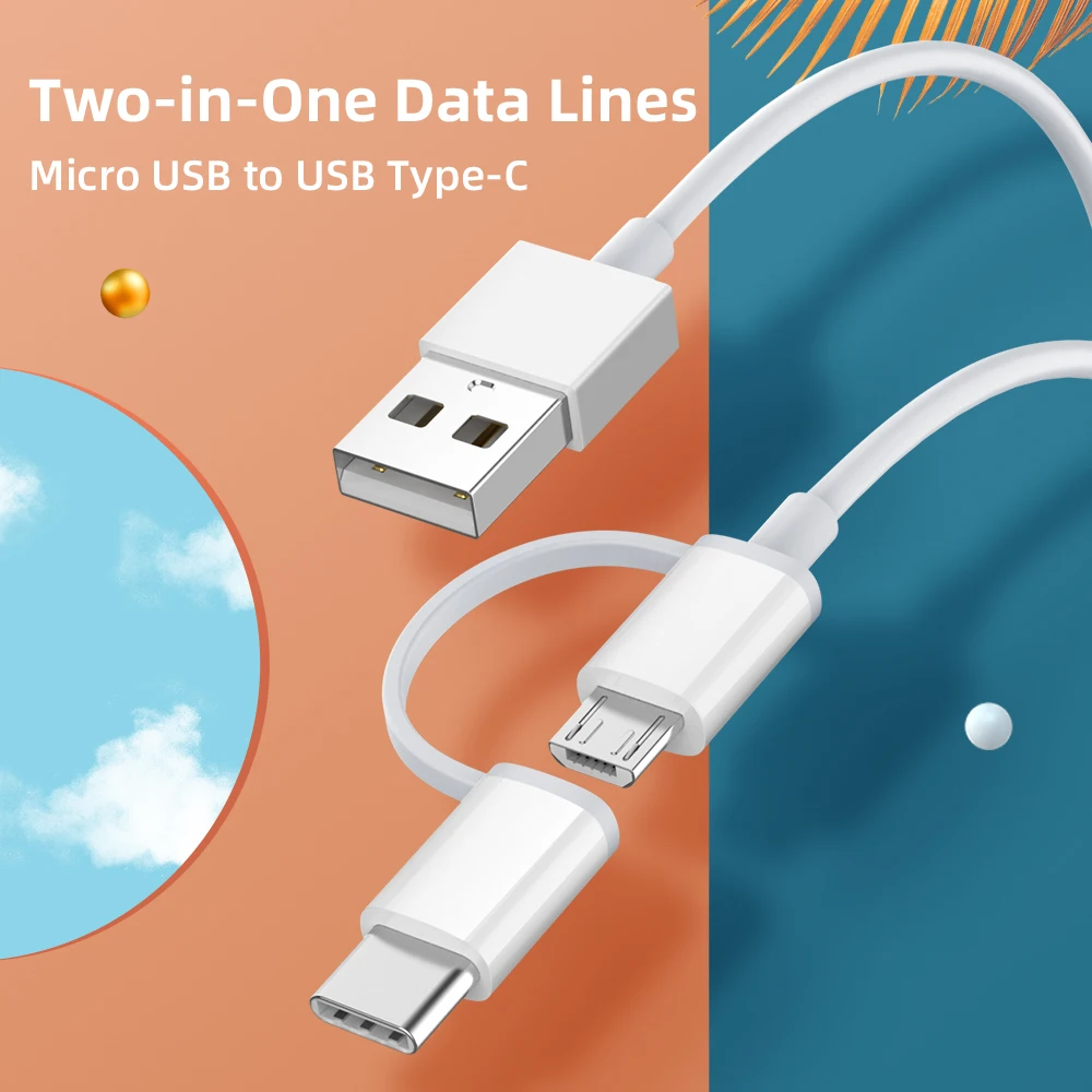 2 в 1 кабель для зарядного устройства USB 0 Type C Micro зарядки телефона P40 Samsung Huawei Xiaomi 5G
