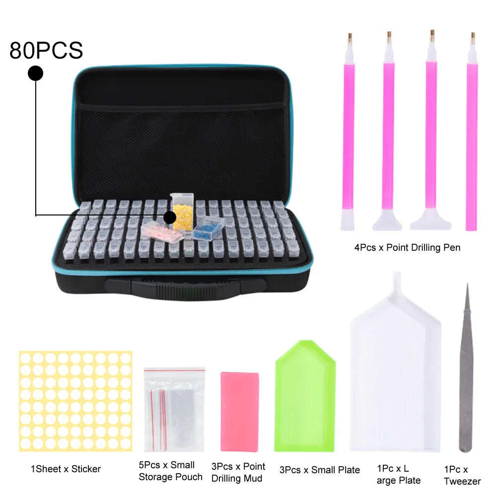 

Cross Stitch EVA Accessory Art Craft Shockproof Diamond Painting Case Set With 60 Bottles Rhinestones Holder DIY Embroidery