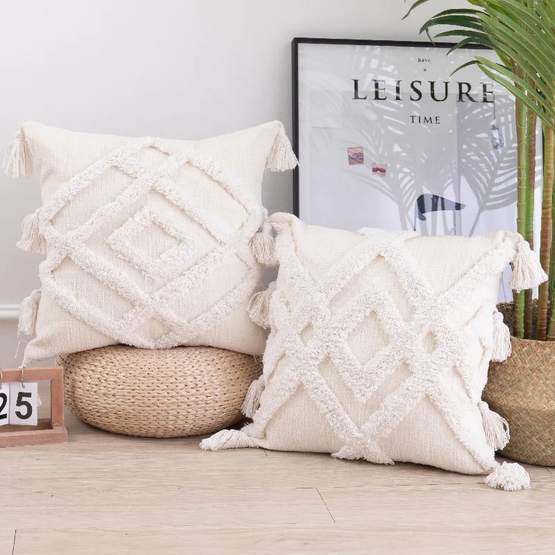 

Free Shipping 30*50/45*45cm Morocco Bohemian Tufted Nordic Style Beige Tassels Pillow Case Cushion Cover F