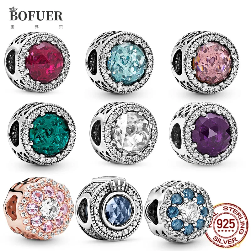 

Original 925 sterling silver Sparkling Clear white pink blue purple beads Fit Pandora Charm Bracelets Necklaces for Women Making