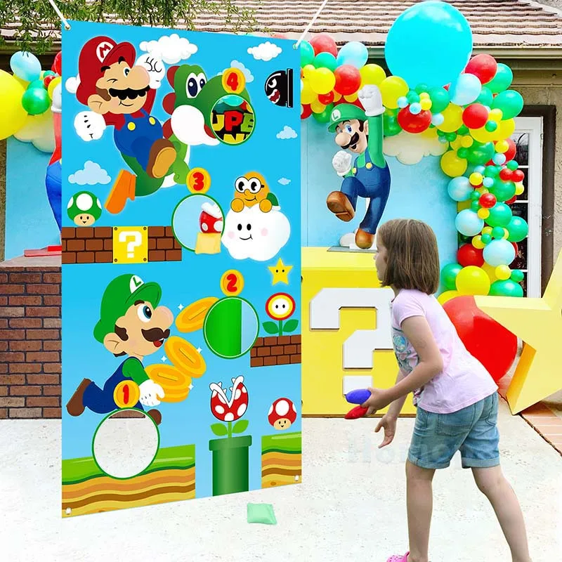 Juegos de Mario Bros Toss, 4 bolsas de frijol, juego de lanzar, pancarta, Fiesta Tem&aacute;tica, decoraci&oacute;n de carnaval, para interior y exterior, grupo deportivo para ni&ntilde;os-5