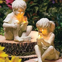 resin statue creative boys and girls ornaments led solar lighted children garden figurines ornaments home decoration crafts