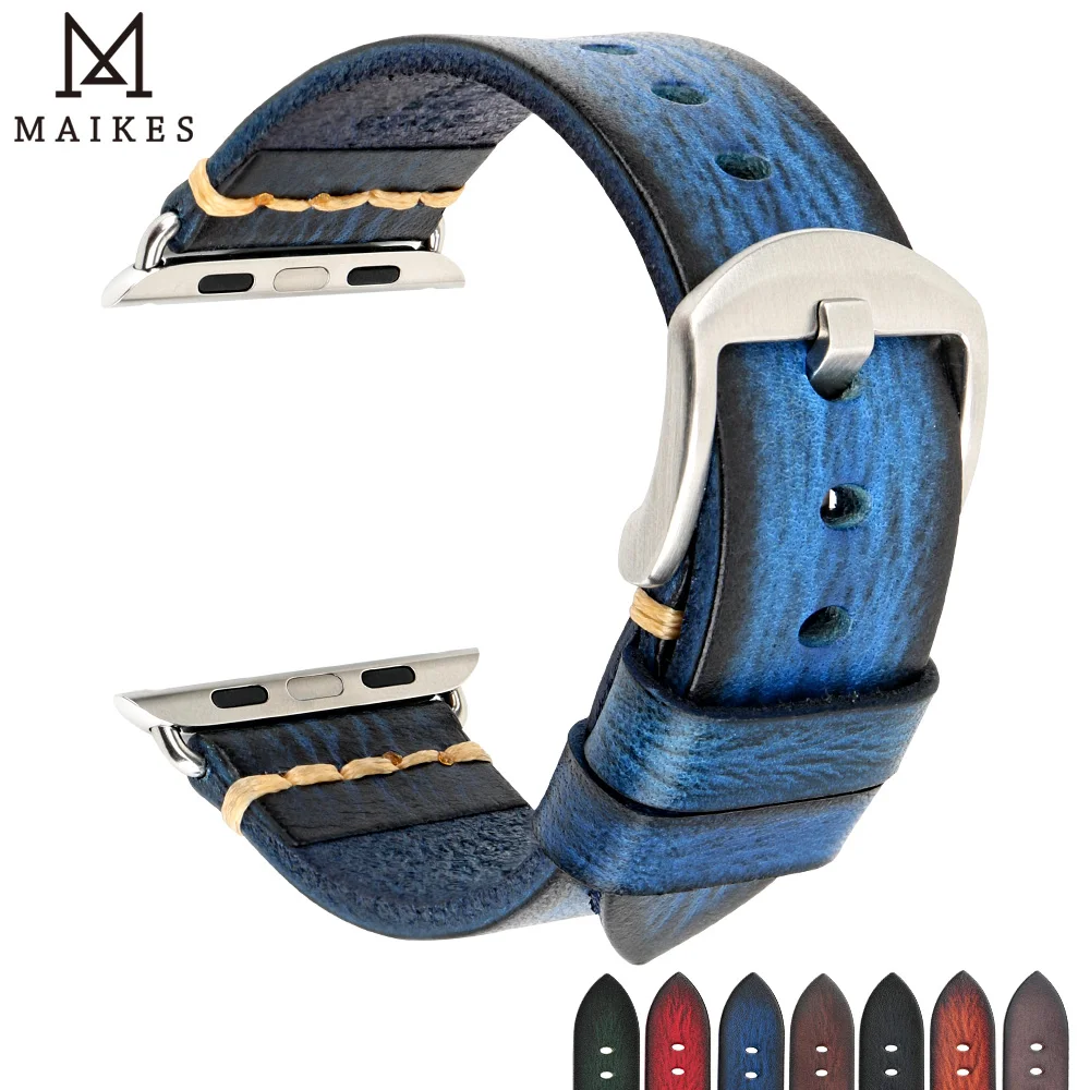 Ремешок Maikes из натуральной кожи для Apple Watch Series 5 4 3 2 1 iwatch 44 мм 42 браслет watch 40 38 с