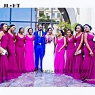 2021 южноафриканские фуксия платья подружки невесты с длинными лямками эластичные атласные африканские платья для свадебной вечеринки подружки невесты
