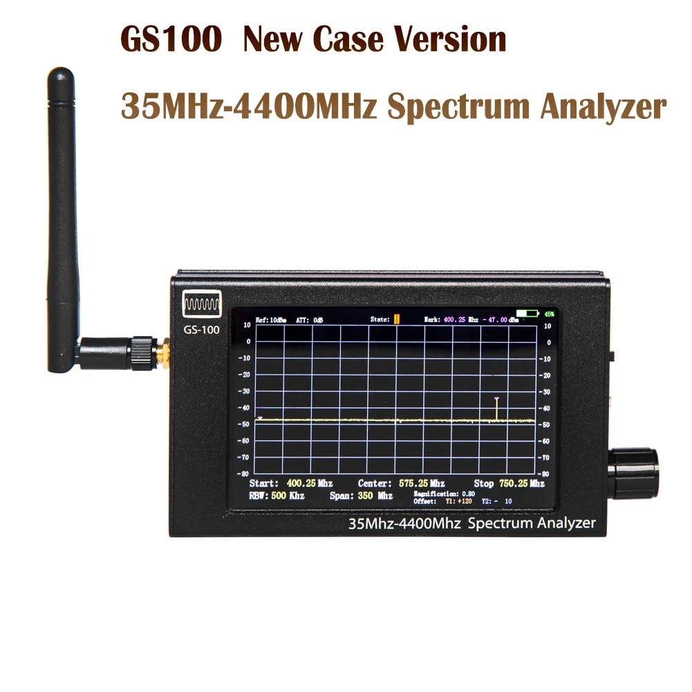 GS100 35MHz-4400MHz TFT LCD Display Screen Handheld Spectrum Analyzer Aluminum Housing Multifunction Utility Tool |