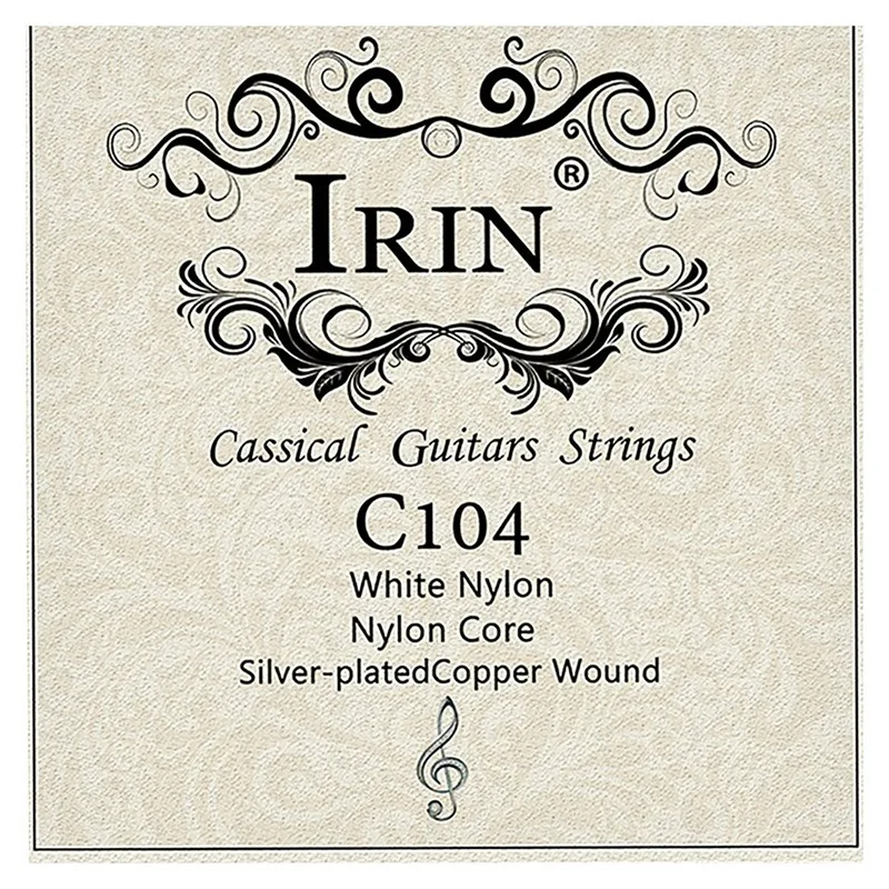 

IRIN C104 Classical Guitar String White Nylon Silver-Plated Copper Wound 1St-6Th(.028-.043)