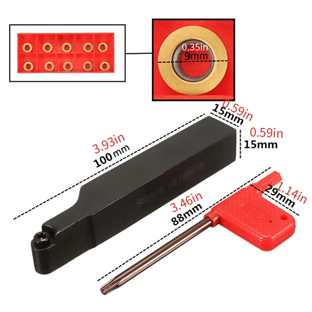 

SRAPR1616H10 CNC Face Milling Lathe Tool Holder Black Carbide External Lathe Blade Holder And 10pcs RPMT10T3MO Inserts