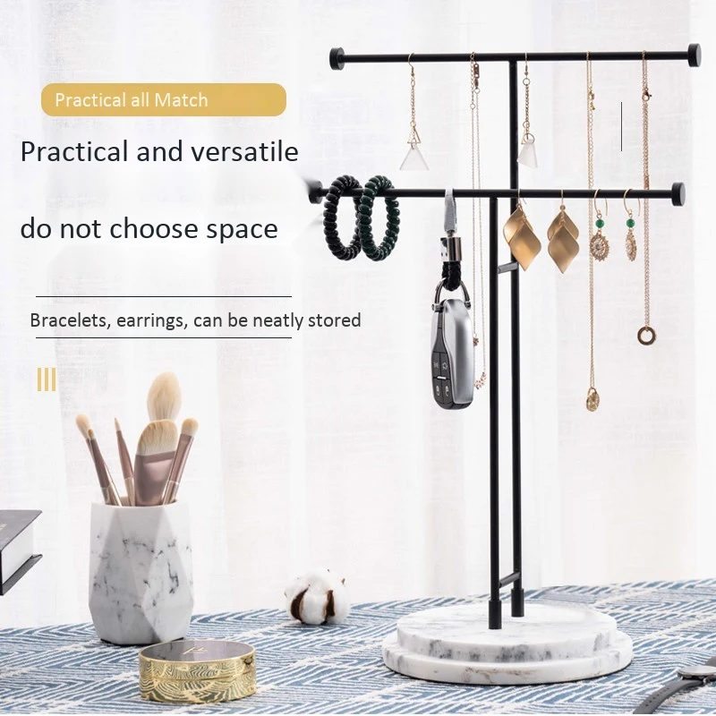 

Double-Layer Jewelry Stand Black Ins Display Stand Creative Necklace Earrings Bracelet Stand Nordic Style Iron Stand