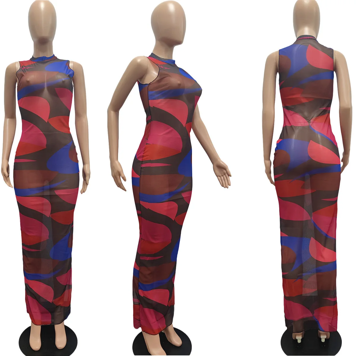 

Echoine See Through Leopard Print Maxi Long Dress Sleeveless Sexy Skinny Bodycon Beach Dresses Summer Sundress Robe Party Club
