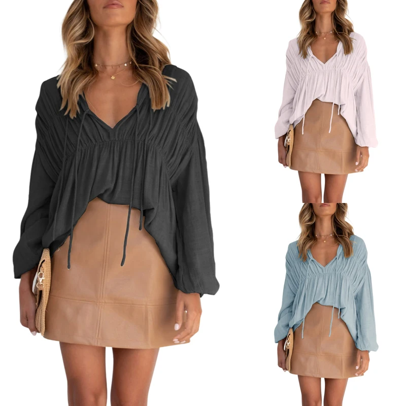 

Женская футболка с V-образным вырезом, на шнуровке