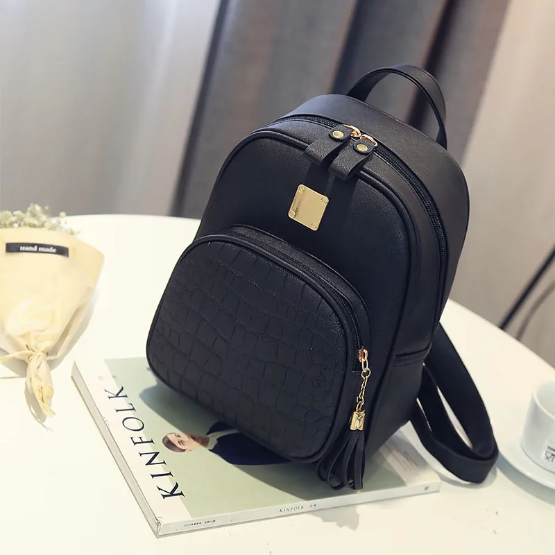 

2021 Fashion Women Backpack PU Leather Schoolbag for Teenager Girls Female Preppy Style Solid Small Backpack School Travel Pack