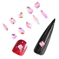 20pcs flatback k9 crystal aurora pink ab color diamond design nails art rhinestones multi shape diamond nail crystal stones