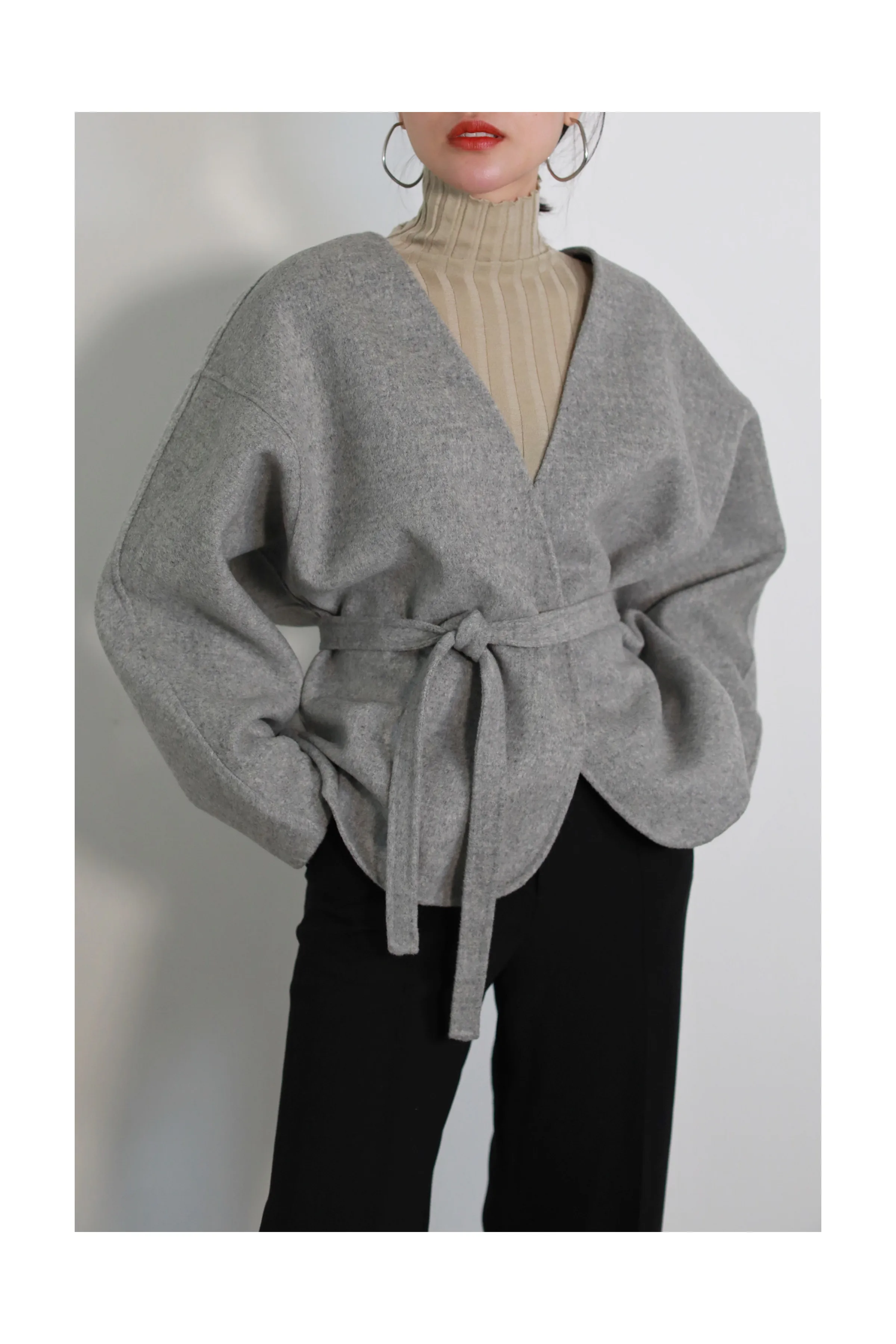 Новая зимняя женская короткая шерстяная куртка с поясом шерстяное кашемировое