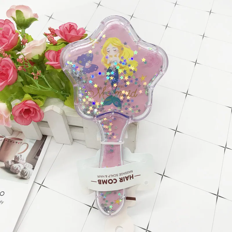 1 шт. Расческа с рисунком русалки и звезды блестками массажная детская расческа