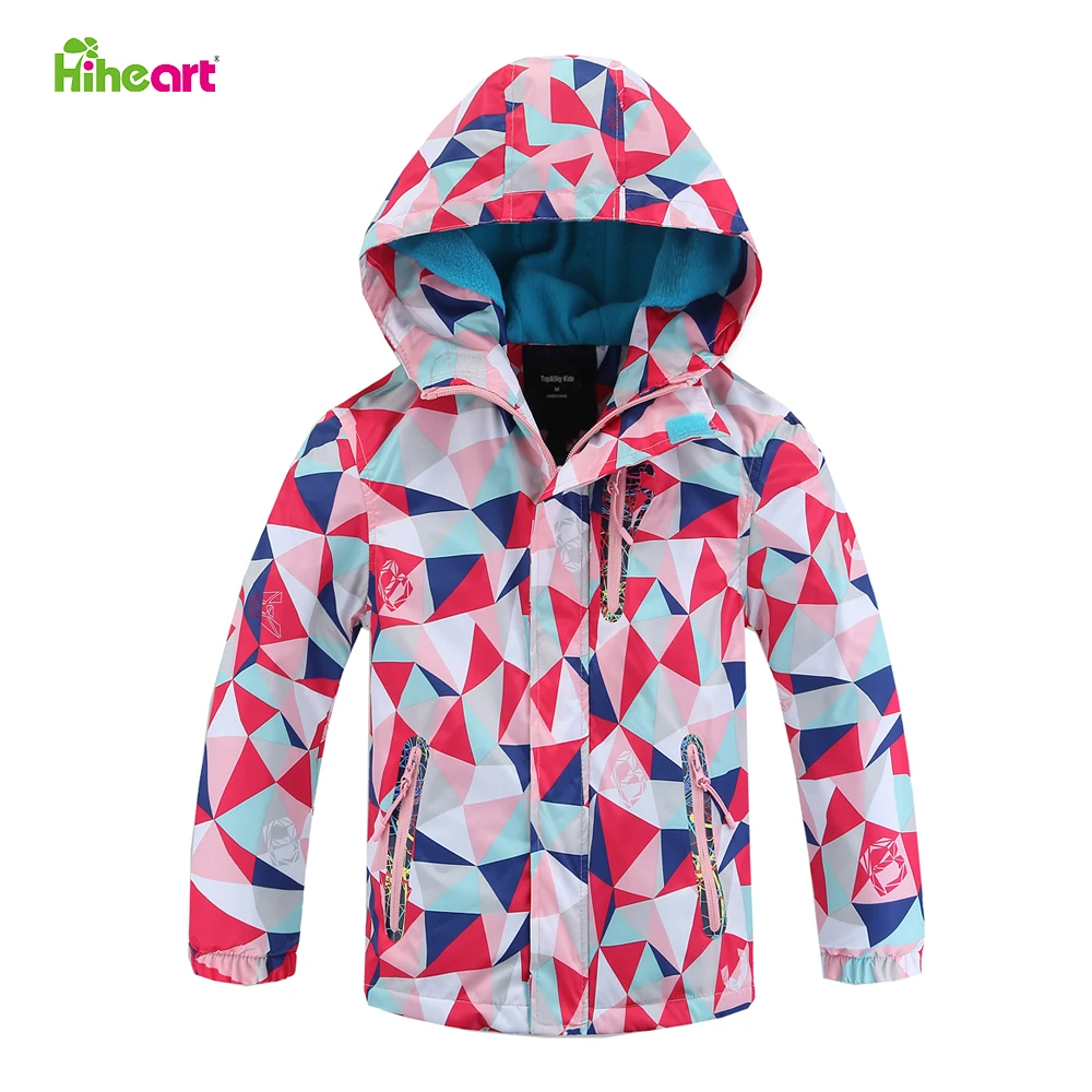 

Демисезонная водонепроницаемая куртка Hiheart для девочек и мальчиков, двухслойная ветрозащитная дождевая куртка с флисовой подкладкой и кап...