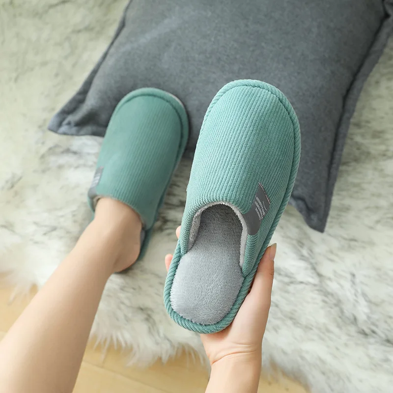 

2021Men's Slippers Corduroy Winter Home Slippers For Men Warm Indoor Slides Soft Light Women Stripe Cotton Slippers Couple Shoes