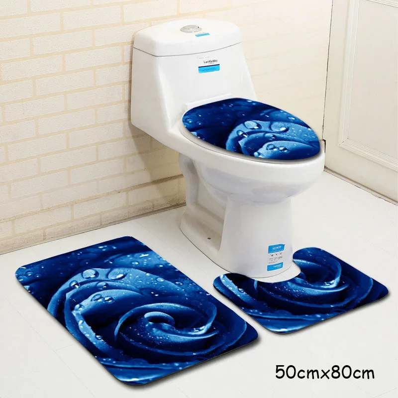 

3pcs Non-Slip Bathroom Rug Bath Mat Contour Toilet Seat Lid Cover Set Home Rose Bathroom Mat carpet Decor BDF99