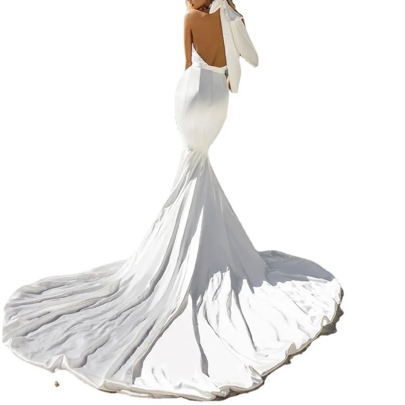 

WEPBEL Formal Party Dress Evening Ball Maxi Wedding Gown Women Halter Mermaid Dress