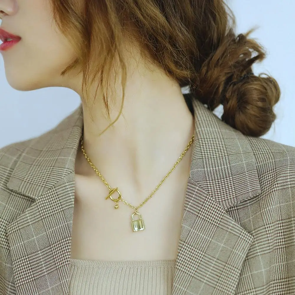 

Stainless Steel Lock Pendant Necklace 43cm Chain Women Jewelry Love Gift