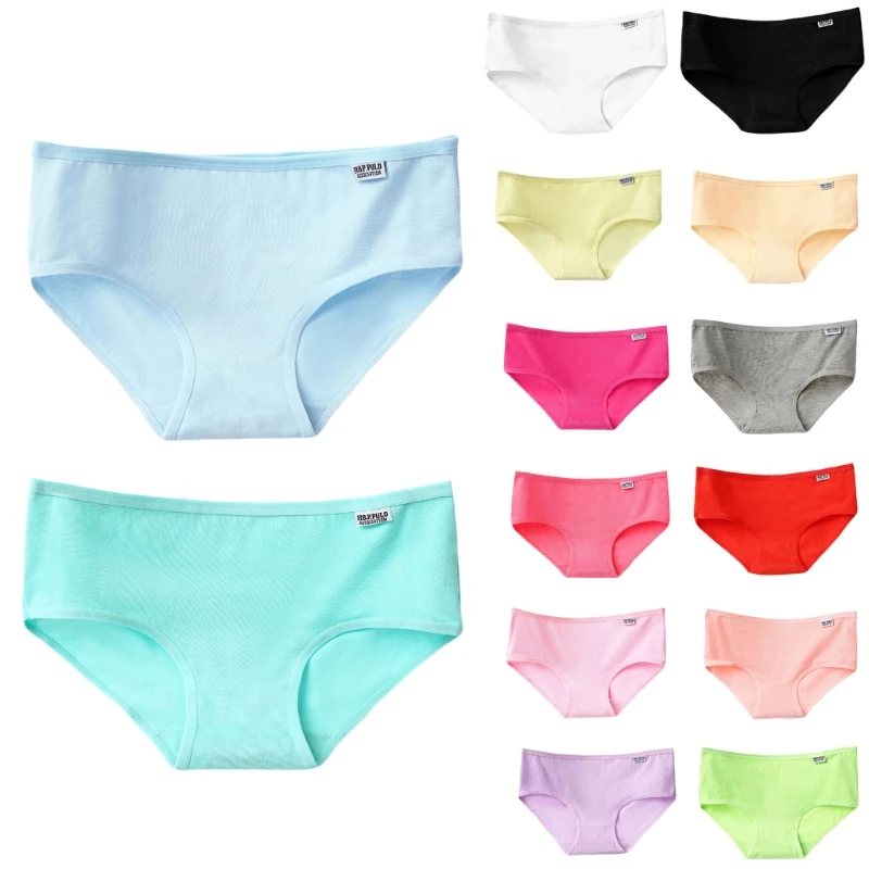 

Women 2XL Size Cotton Briefs Candy Solid Color Panties Low Waist Underwear Soft