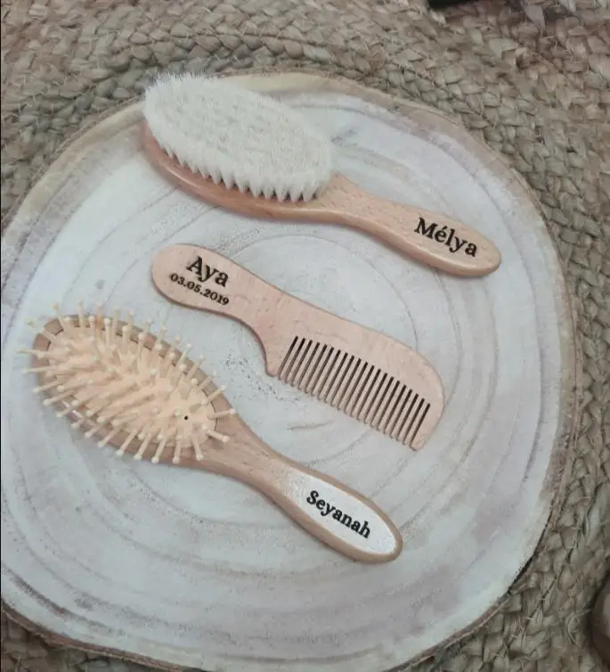Пользовательская Детская щетка для волос деревянная гравировка расческа