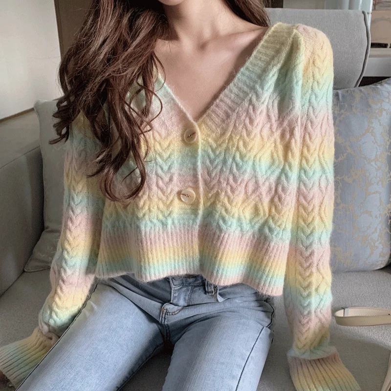 

Женский однобортный Кардиган с v-образным вырезом, свободный короткий кардиган в полоску, весна 2020