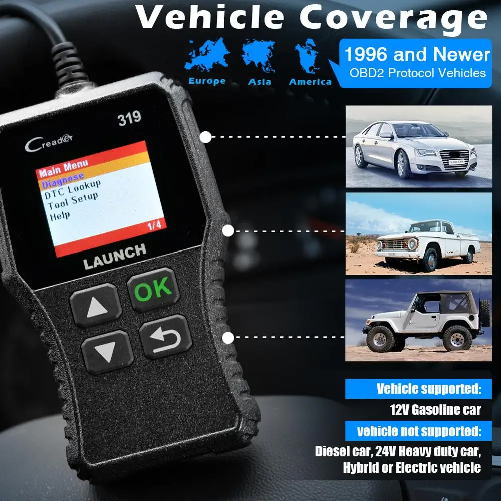 Launch Creader 319 CR319 OBD2 OBDII считыватель кодов неисправности двигателя автомобиля MIL