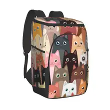 Refrigerator Bag Cartoon Cute Cats Pattern Soft Large Insulated Cooler Backpack Thermal Fridge Travel Beach Beer Bag