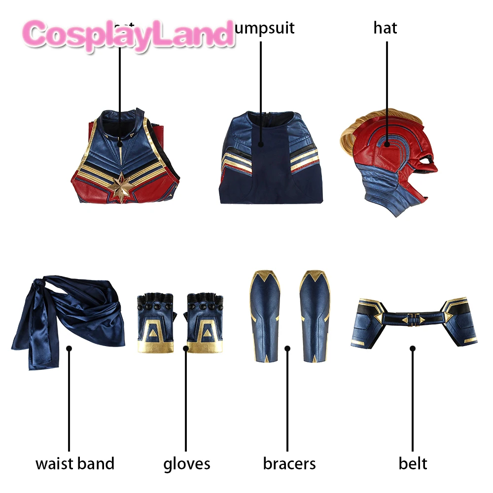 Мстители 4 эндшпиль капитан Марвел косплей костюмы Хэллоуин Carol Danvers реквизит
