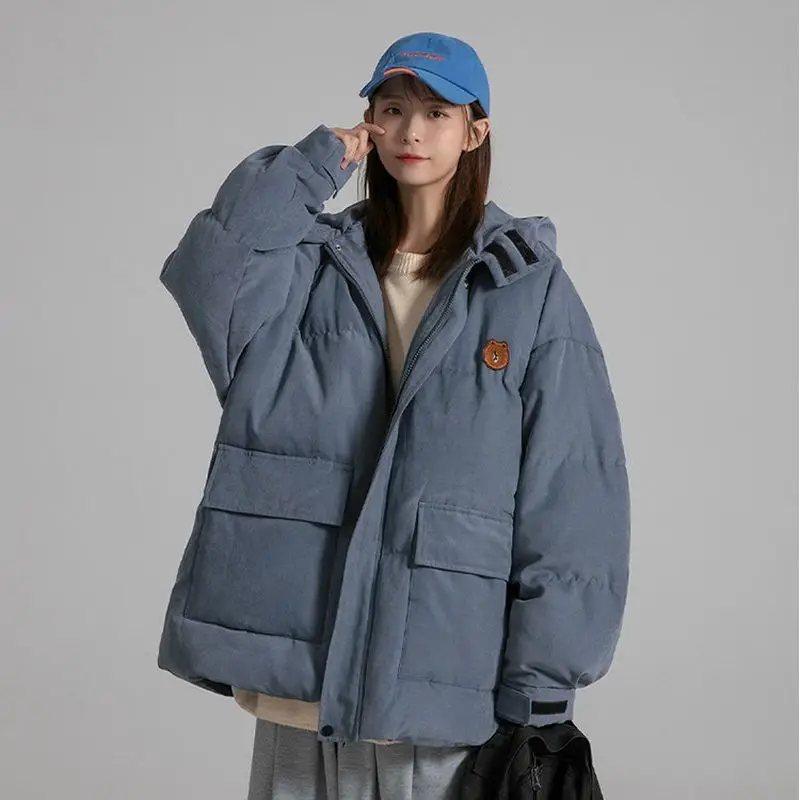 

2021 new winter thick padded jacket women Preppy Korean loose warm quilted student girl coat cute bear vintage Harajuku jacket