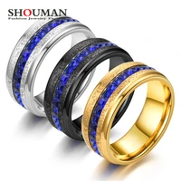 shouman black gold 8mm stainless steel circle blue crystal ring for men women custom engrave lover couple wedding charm jewelry