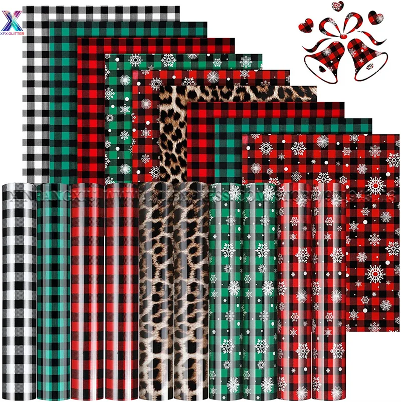 

XFX HTV 10 PCS Christmas Buffalo Plaid Vinyl 12*10IN Patterned Heat Transfer Vinyl Snowflake Checkered HTV Iron on Vinyl Cricut