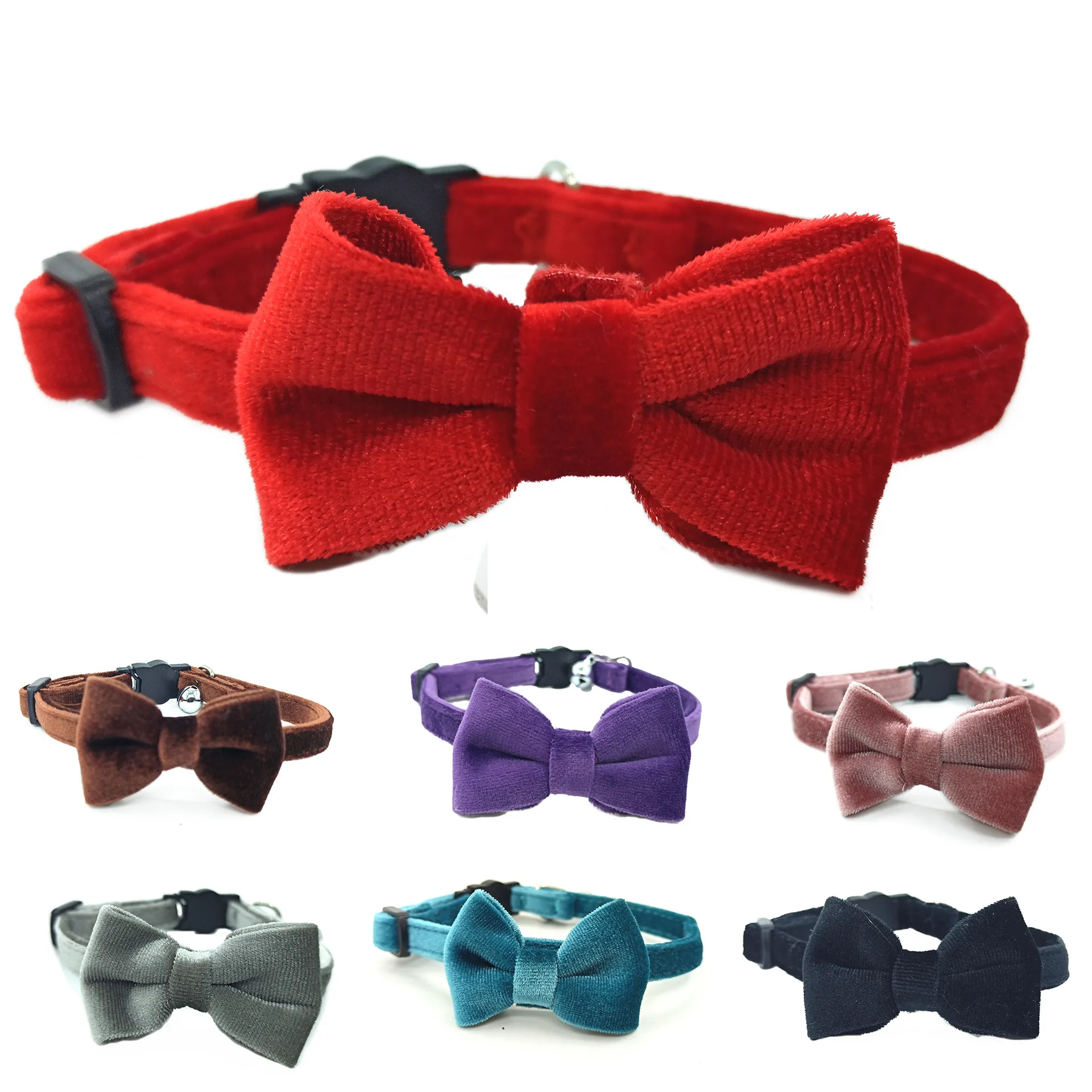

Solid Bow Tie Flannel Small Dog Collar Cute Dot Bow Cat Bowtie Collars Dogs Cats Pet Collar Chihuahua Kitten Collar Accessories