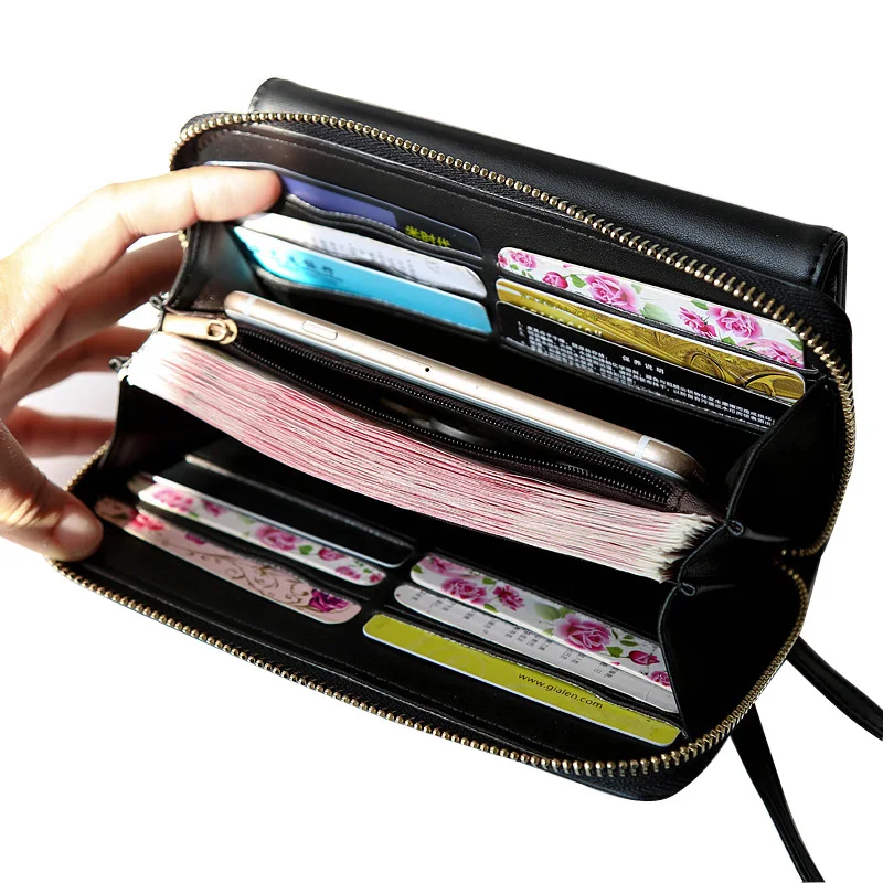 Новинка 2019 женские кожаные кошельки длинные Дизайнерские однотонные для