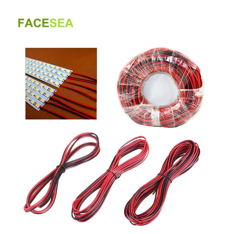 

100M/pack 22AWG LED Wire Cables 2pin Extension Cable Pure Copper Red Black Power Cords For led 3528 5050 Single Color Strips