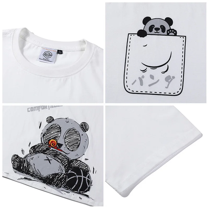 

Streetwear Anime T Shirt Men Fashion Panda Print Men's Designer Shirts O-Neck Casual Hip Hop Oversized Tees