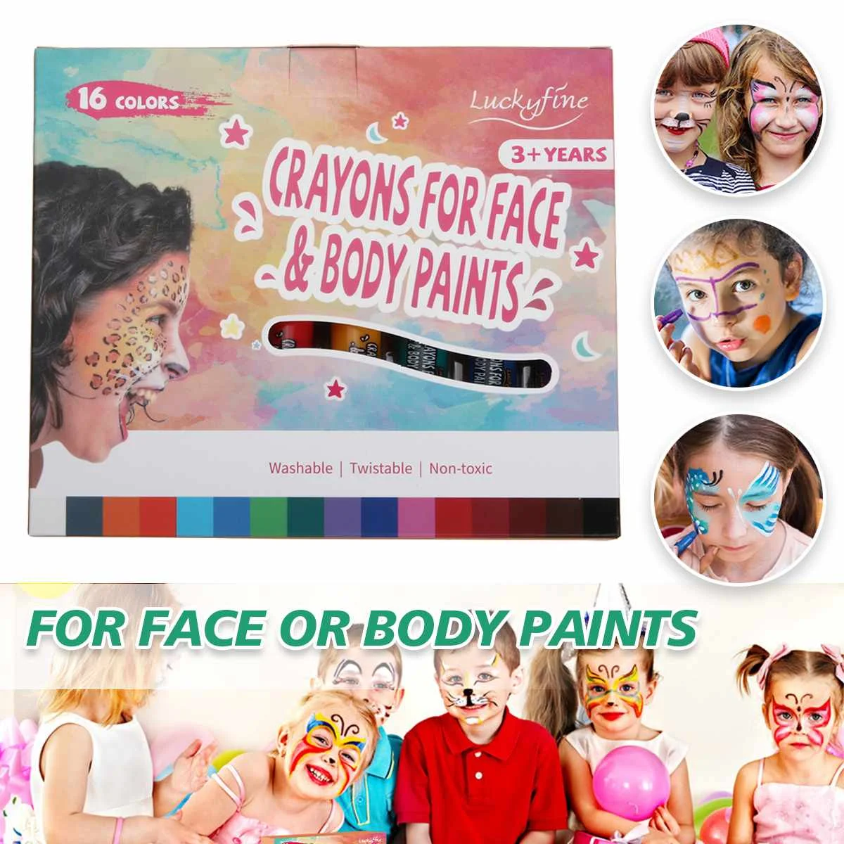 

16Colors Face Body Painting Kit Makeup Crayon Pencil Party Body Washable Safe Kids Flash Tattoo Painting Art