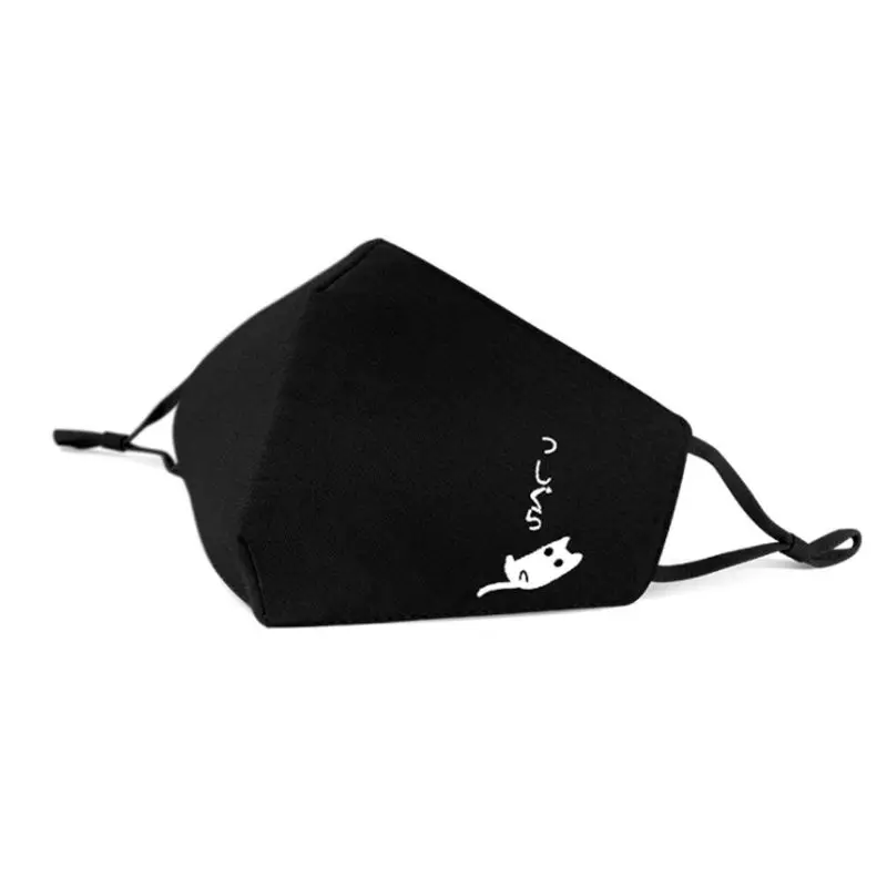Black 1 6 Colors Women Girls Japanese Style Cotton Dust Mouth Mask Cute Cartoon Lying Meow Cat Candy Color Adjustable Earloop Respirator - Цвет: Black 1