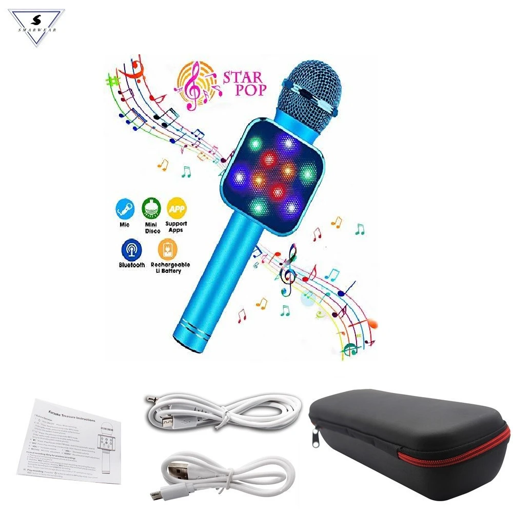 Blue WS-1818 беспроводной Bluetooth ручной микрофон динамик с коробкой светодиодные микрофоны для онлайн классной комнаты учителя VIPkids детей - Цвет: Blue