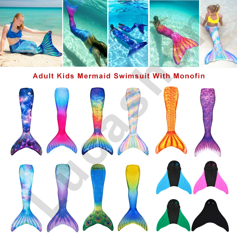 Взрослые Дети Косплей купальник хвост русалки с моноласты Костюмы для девочки