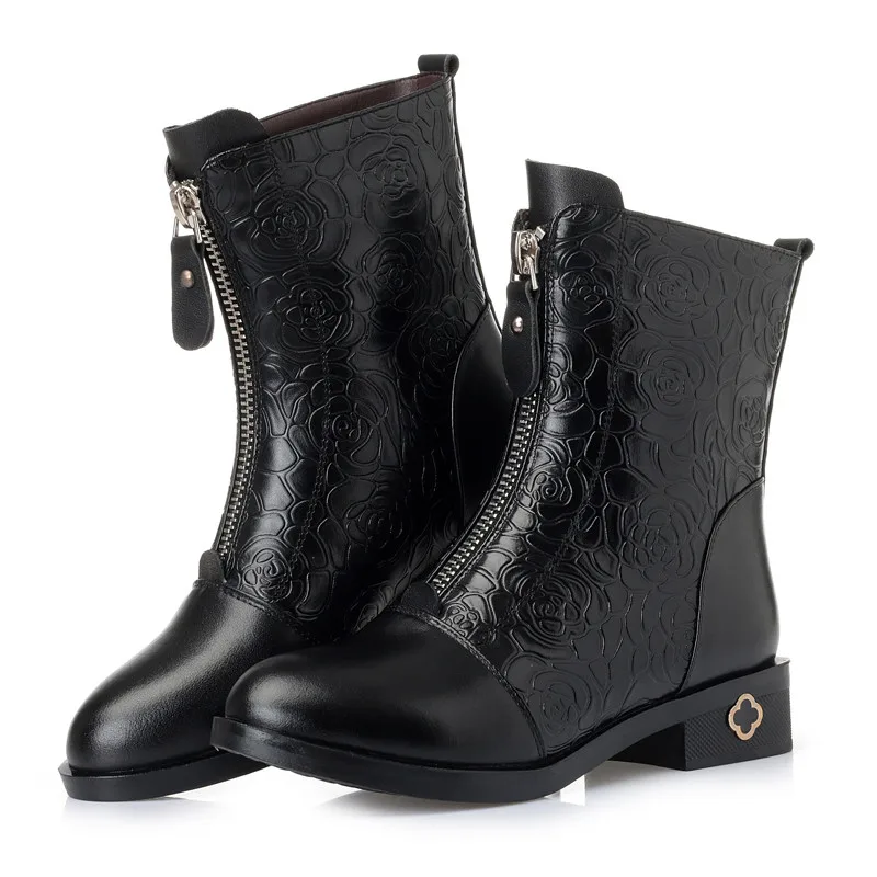 Женские Теплые ботильоны ASUMER черные из натуральной овечьей кожи на молнии