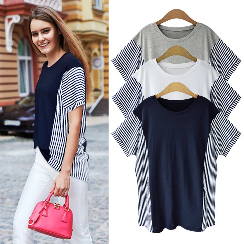 

Summer Striped Short-sleeved O Neck Ladies T-shirt Loose Casual Fashion Comfortable Female Tops Plus Size Women's Clothing Skirt