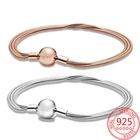 Классический браслет-цепочка в виде змеи с круглой пряжкой, цвет под серебро и розовое золото