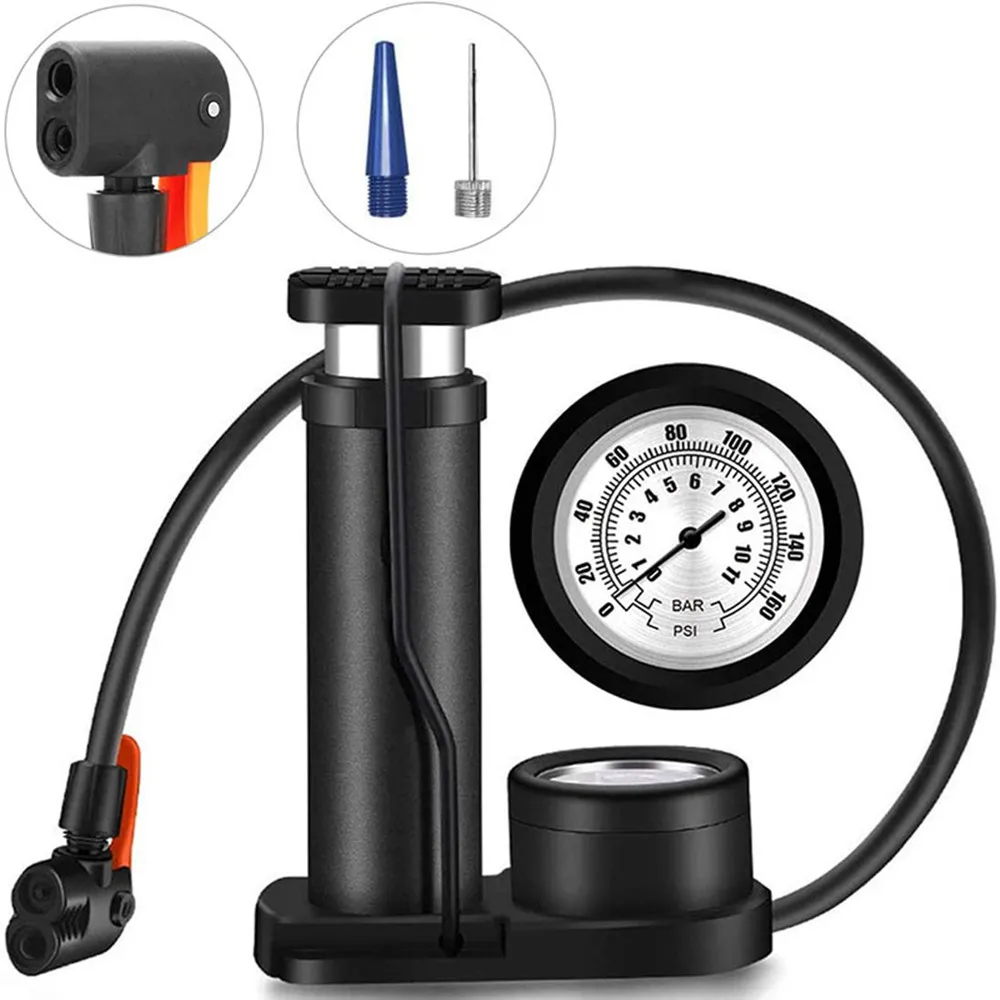 Portable Bike Pump Air Inflator Foot with Pressure Gauge Accessorie MTB Bicycle Accessories | Спорт и развлечения