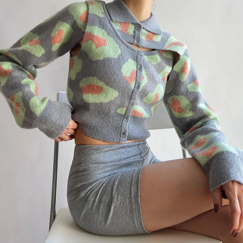 

Summer Printing Sleeveless Buttons O-Neck Crop Top Women Vintage Knitted Long Sleeve Turndown Collar Lady Tee Casualwear