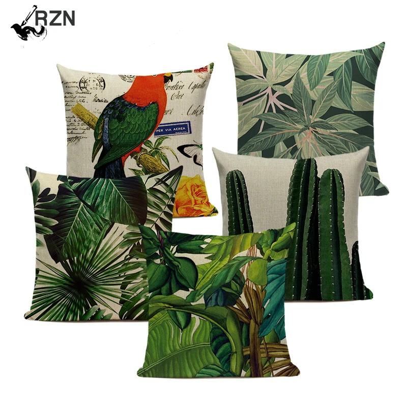 

High Quality tropical Decoration Pillow Cover Green 45*45 Outdoor Cushions Throw Pillows Plant Cushions Custom Decor Pillowcases